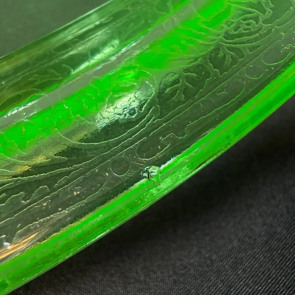 Vintage Uranium Glass Plates 13 inch Green Depression Glass UV Glow